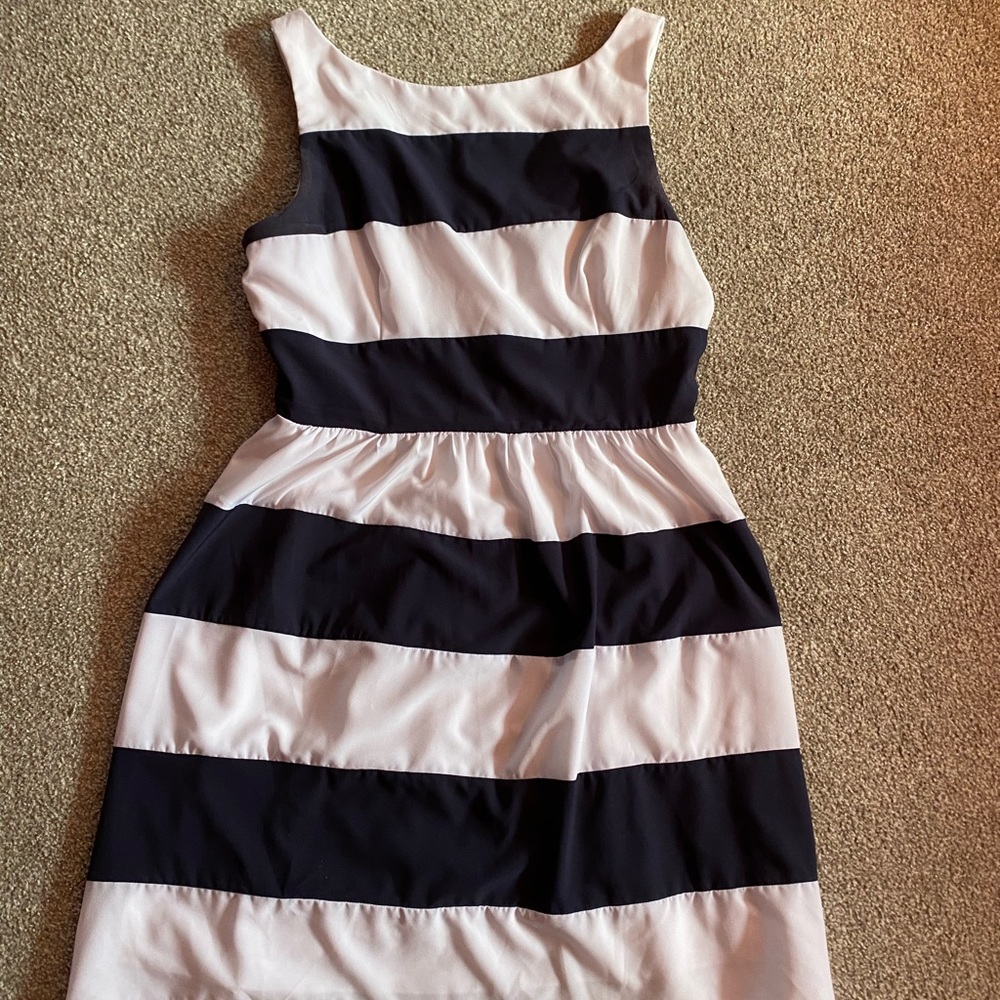 B. Smart Navy Blue and White striped dress